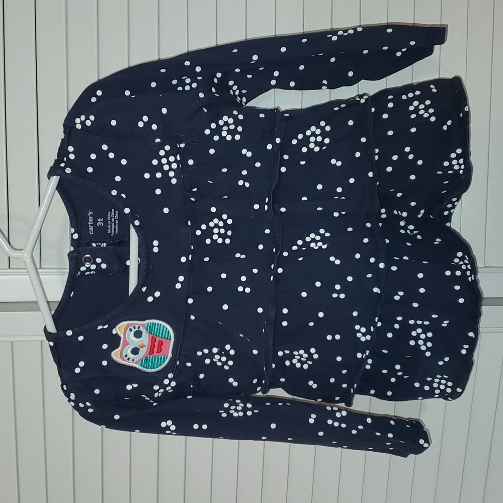 Carter's Navy Long Sleeved Owl Polka Dot Shirt, 3T